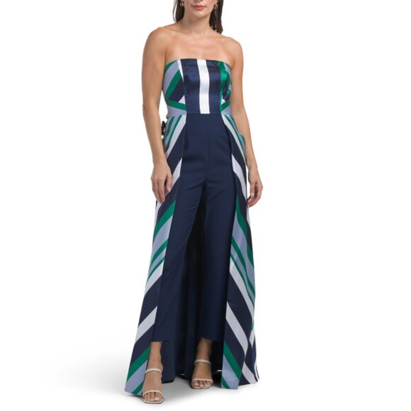 KAY UNGER Deep Navy Francine Striped Walk Thru Jumpsuit